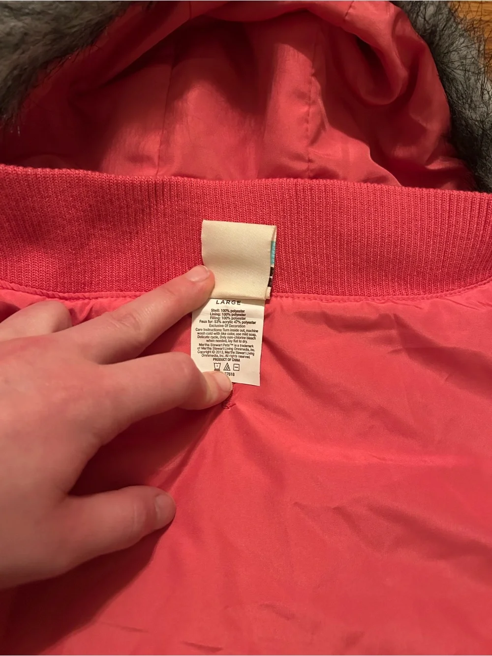 Martha Stewart Pets Dogs Sz L Quilted Pink Hooded Jacket W/ Faux Fur Trim